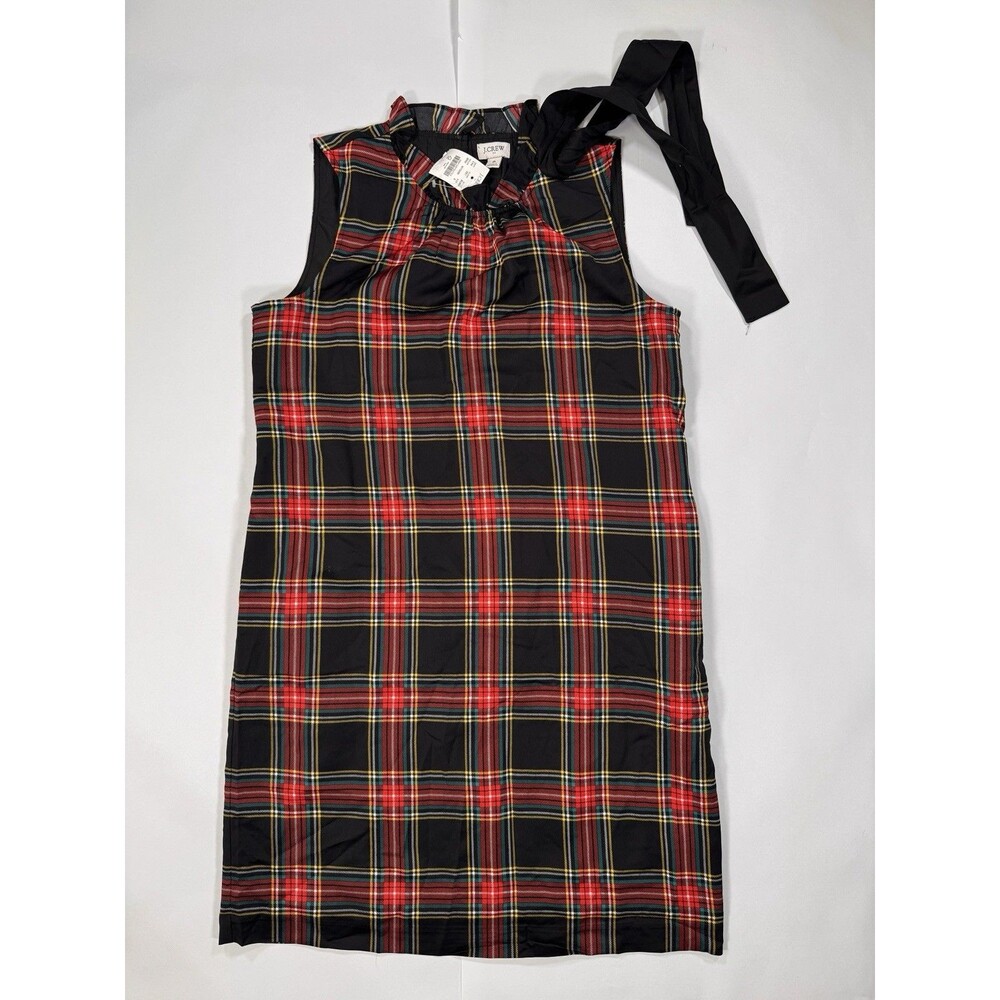 J Crew BL886 NWT Beautiful Sleeveless Stewart Plaid Bow-Neck Shift Dress Size 6